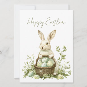 Pretty Bunny Watercolor Floral Easter Holiday Card