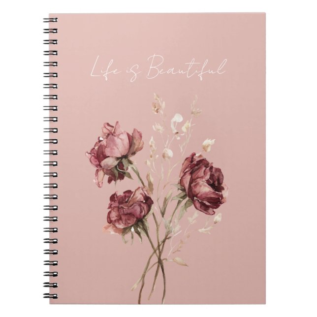 Pretty Burgundy Red Flowers Notebook (Front)