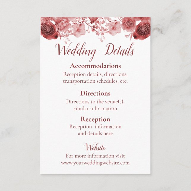 Pretty Burgundy Watercolor Beauty Wedding Enclosure Card (Front)