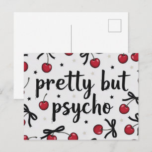Pretty But Psycho Cherry Bow Aesthetic Postcard
