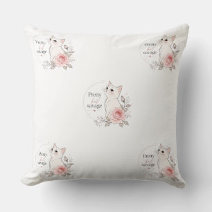 Pretty But Savage Kawaii Cat Rose Pillow