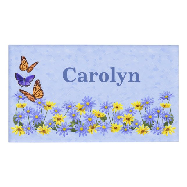 Pretty Butterflies and Daisies Spring Garden Name Tag (Front)
