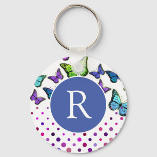 Pretty Butterflies and Dots Monogram Keychain