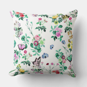Pretty Butterflies and Flowers Throw Pillow