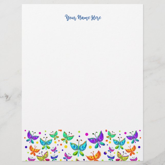 Pretty Butterflies Bright Coloured Boho Letterhead (Front)