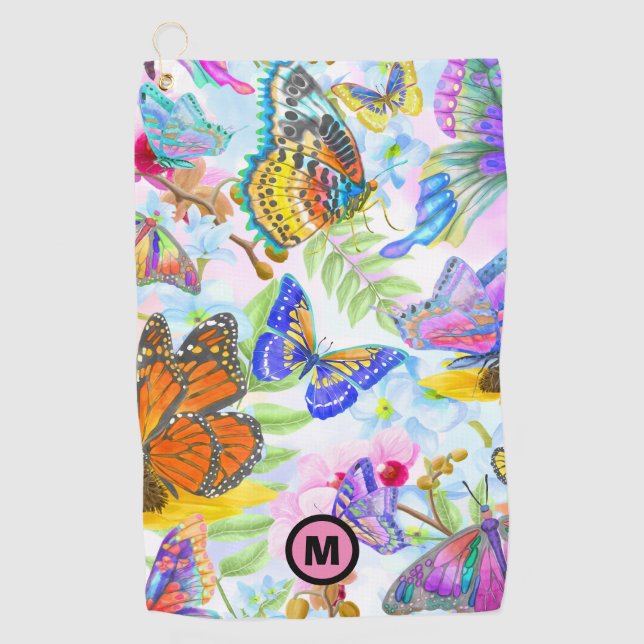Pretty Butterflies Initial Golf Towel (Front)