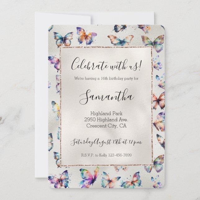 Pretty Butterflies Pearl Invitation (Front)