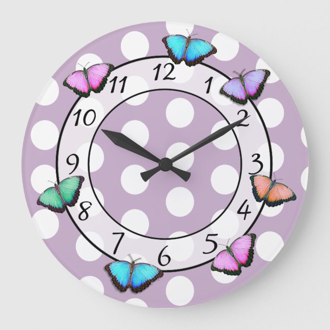 Pretty Butterflies  Polka Dot Whimsical Clock (Front)