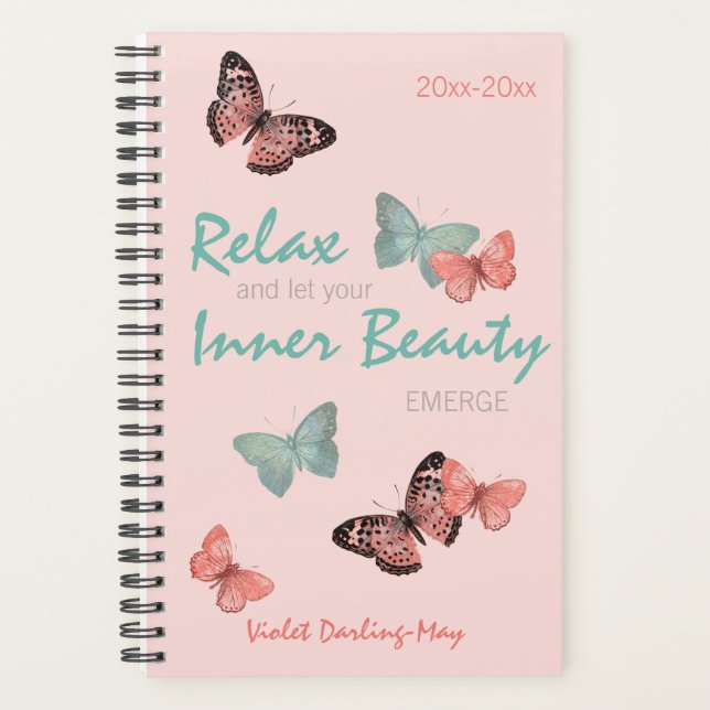 Pretty Butterflies & Positivity Quote - Coral Teal Planner (Front)