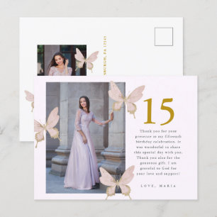 Pretty Butterflies Two Photo Quinceanera Thank You Postcard