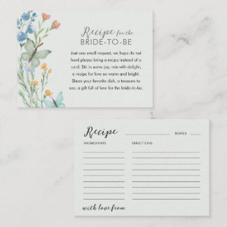 Pretty butterfly and floral Recipe Bridal Shower Enclosure Card