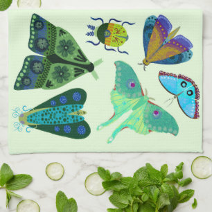 Pretty Butterfly and Moth Kitchen Tea Towel