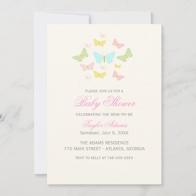Pretty Butterfly Baby Shower Invite (Front)