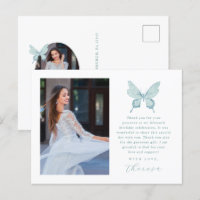 Pretty Butterfly Blue Photo Quinceanera Thank You