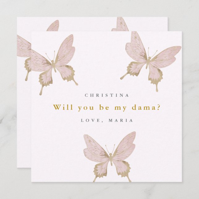 Pretty Butterfly Dama Proposal Quinceanera Invitation (Front/Back)