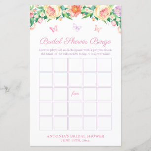 Pretty Butterfly Garden Bridal Shower Bingo Game