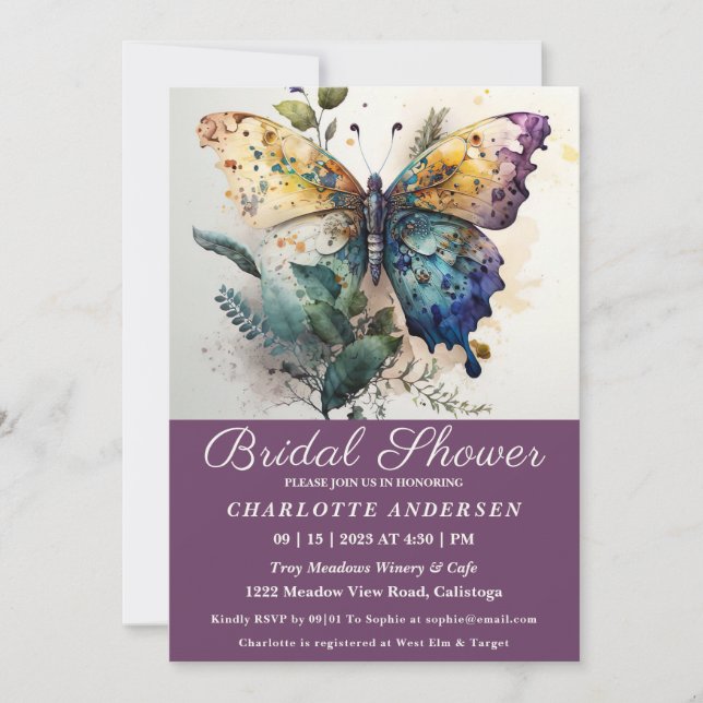 Pretty Butterfly Garden Bridal Shower Invitation (Front)