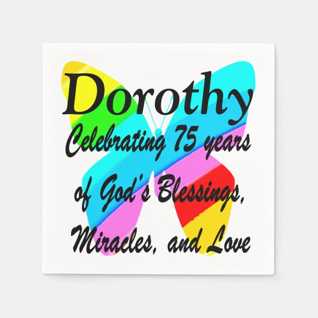 PRETTY BUTTERFLY PERSONALIZE 75TH BIRTHDAY NAPKIN (Front)