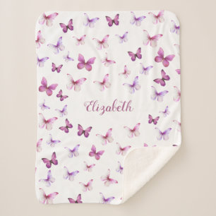 Pretty Butterfly Pink and Purple Girl Sherpa Blanket