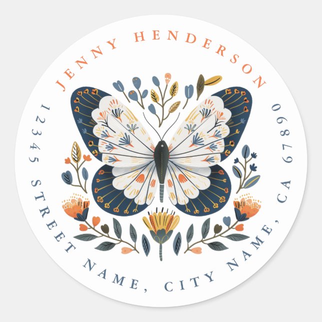 Pretty Butterfly Round Stickers (Front)