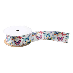 Pretty Butterfly Watercolor Colourful Pattern Satin Ribbon