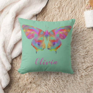 Pretty butterfly watercolor pattern personalized throw pillow