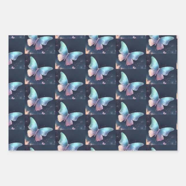 Pretty Butterfly Wrap Paper Flat Sheet Set of 3 (Front)
