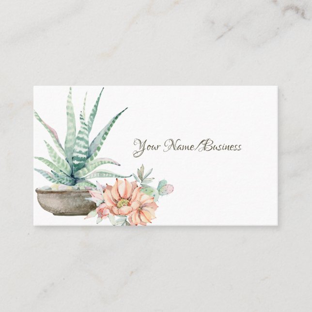 Pretty Cactus and Flower Cacti Business Card (Front)