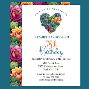 Pretty Cactus Heart 75th Birthday Invitation