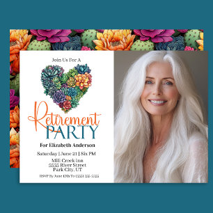 Pretty Cactus Heart Retirement Party Invitation