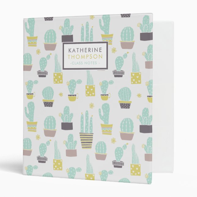 Pretty Cactus Pattern Personalized Binder (Front/Inside)