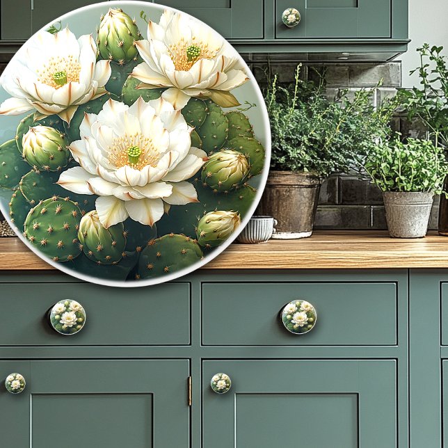Pretty Cactus White Flowers Ceramic Knob (Creator Uploaded)