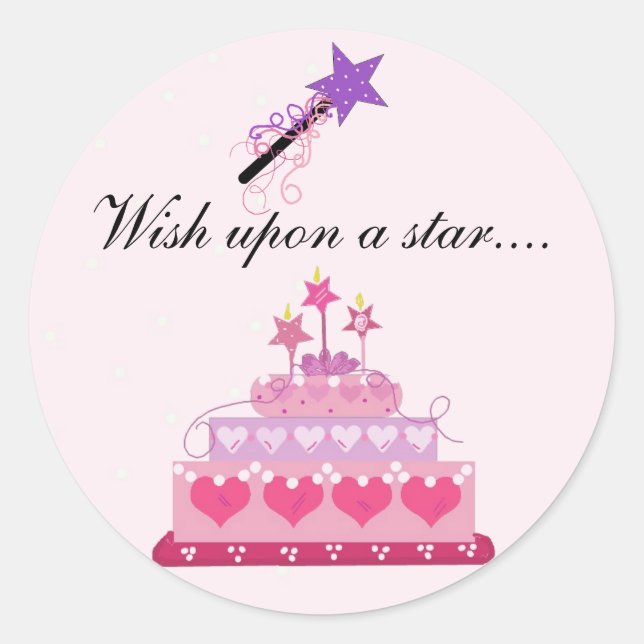 Pretty Cake and Stars with Saying Classic Round Sticker (Front)