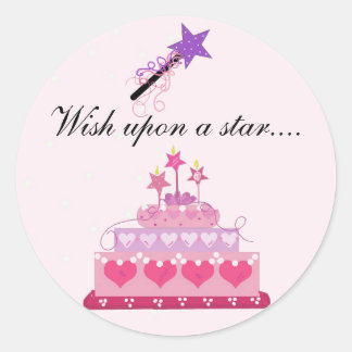 Pretty Cake and Stars with Saying Classic Round Sticker