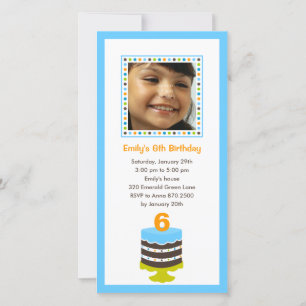 Pretty Cake Photo Birthday Party Invitation - Blue