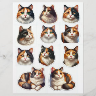 Pretty Calico Cat Illustrations Fussy Cuts