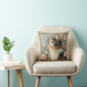 Pretty Calico Cat Painting Pillow