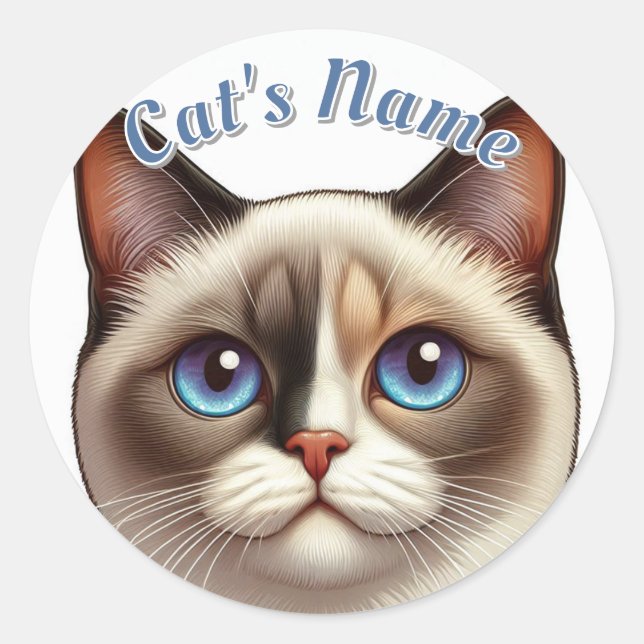 Pretty Calico Siamese Shorthaired Cat • Add a Name Classic Round Sticker (Front)