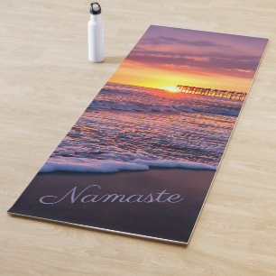Pretty California Beach Pier Summer Sunset Yoga Mat