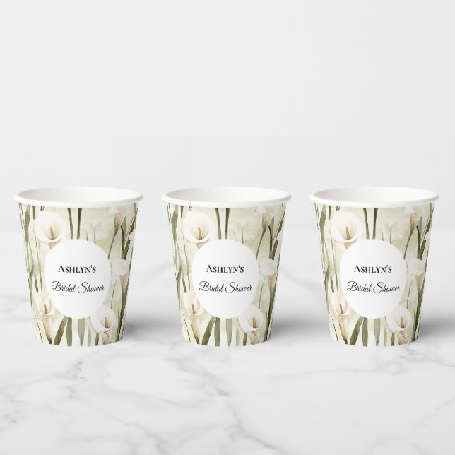 Pretty Calla Lilly Flowers Bridal Shower Paper Cups (Multi)
