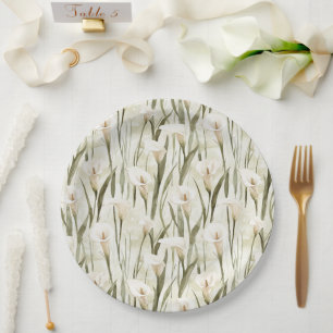 Pretty Calla Lilly Flowers Bridal Shower Paper Plate