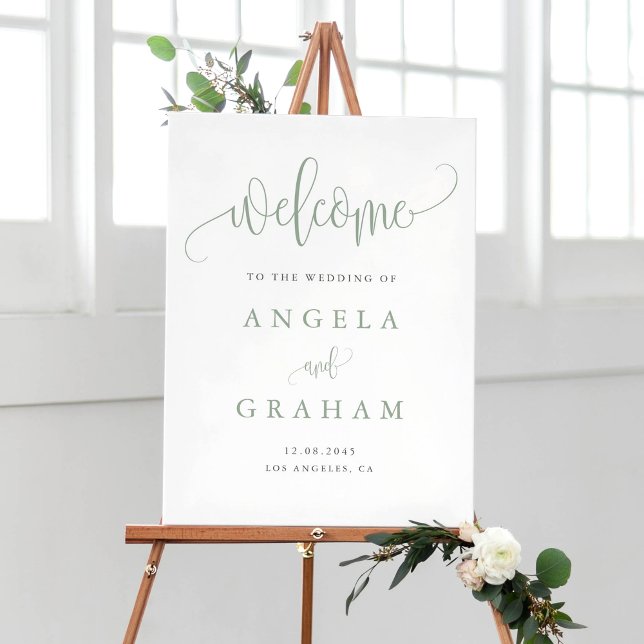 Pretty Calligraphy Sage Green Wedding Welcome Poster (Pretty Calligraphy Sage Green Wedding Welcome Poster)