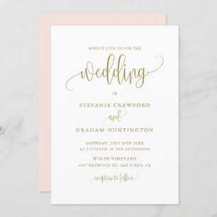 Pretty Calligraphy Script Gold Wedding Invitation