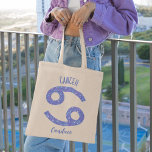Pretty Cancer Astrology Sign Personalized Birthday Tote Bag<br><div class="desc">This pretty,  personalized purple and lavender Cancer tote bag features your astrological sign from the Zodiac in a beautiful sparkle like the constellations. Customize this cute gift with your name in beautiful cursive script for someone with a late June or early July birthday.</div>