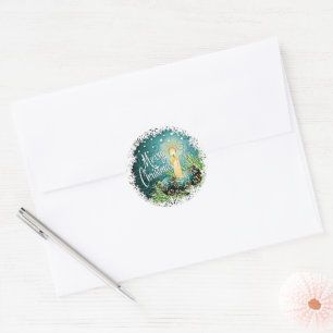 Pretty Candle On Teal Blue Green Damask Pattern Classic Round Sticker