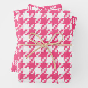 Pretty Candy Pink And White Buffalo Plaid  Wrapping Paper Sheet