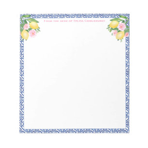 Pretty Capri Lemons Blue Tiles   From The Desk Of Notepad