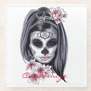 Pretty Carnival mask woman skull Thunder_Cove Glass Coaster