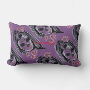 Pretty Carnival mask woman skull Thunder_Cove Lumbar Pillow