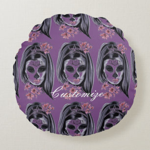 Pretty Carnival mask woman skull Thunder_Cove Round Pillow